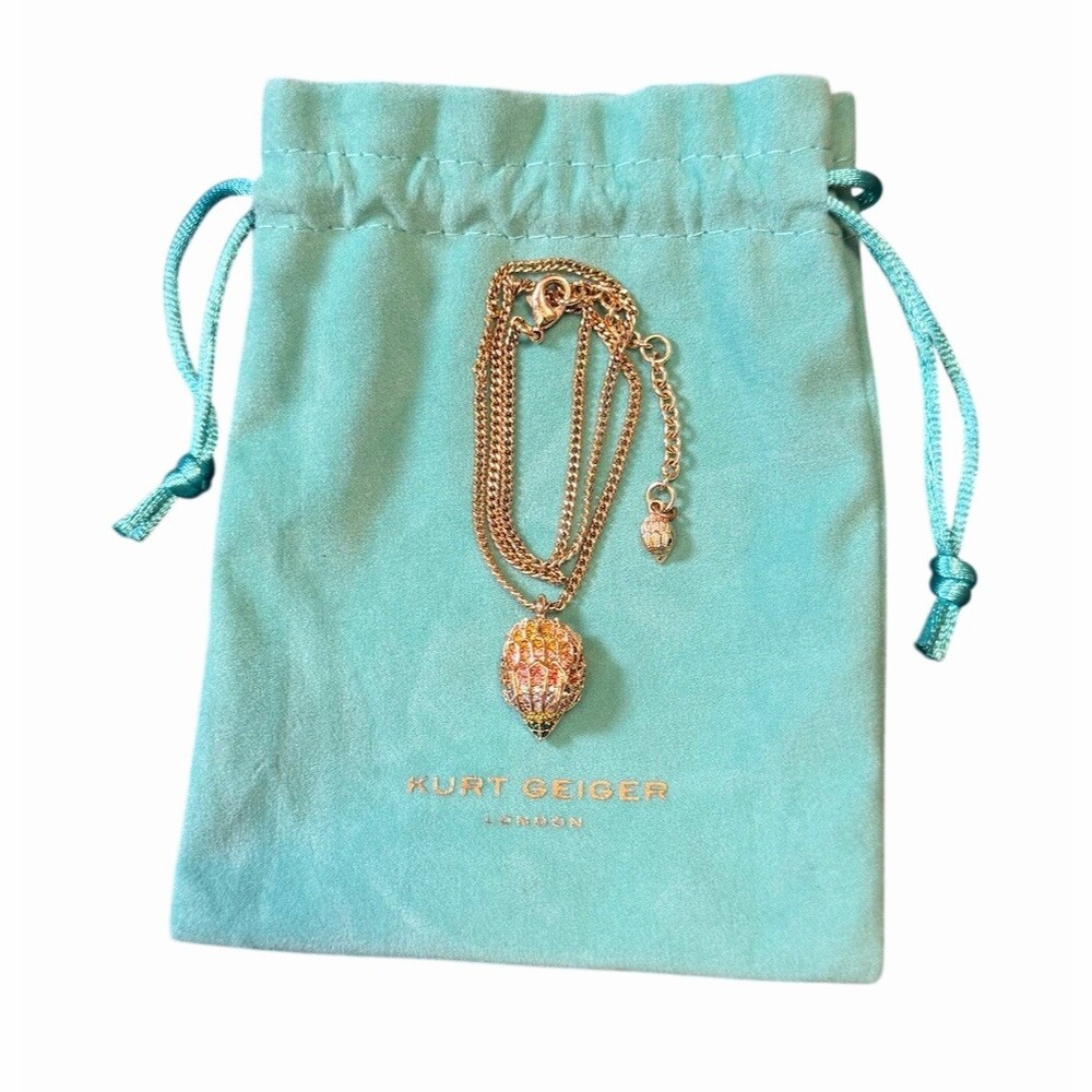 Kurt Geiger London Necklace Gold Rainbow Crystal Pavé Heart Pendant Dustbag